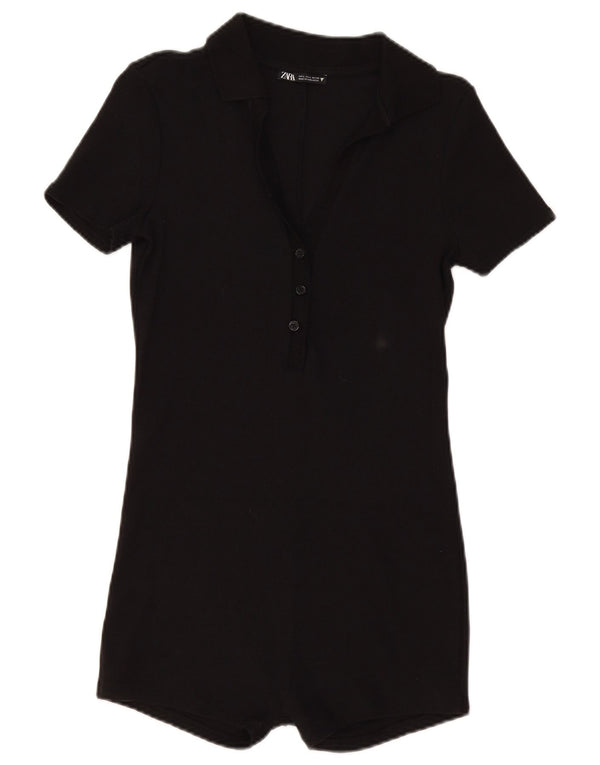 Zara Womens Playsuit UK 14 Large Black Cotton
