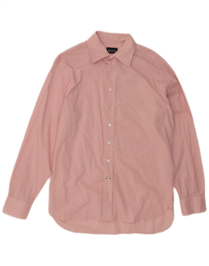 AQUASCUTUM Mens Slim Fit Shirt Size 16 1/2 Large Pink Check Cotton