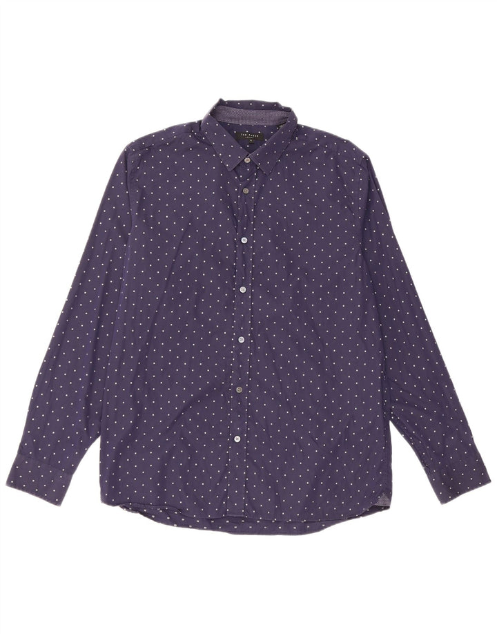 Cămașă pentru bărbați Ted Baker Mărimea 5 XL Bumbac cu pete albastru bleumarin