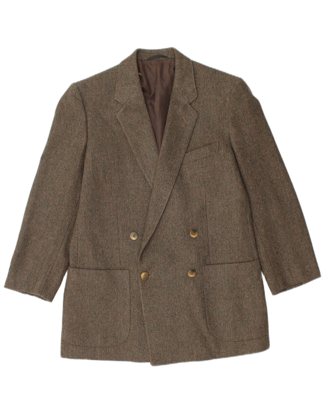Jachetă vintage pentru bărbați la dublu piept IT 48 Medium Green Herringbone