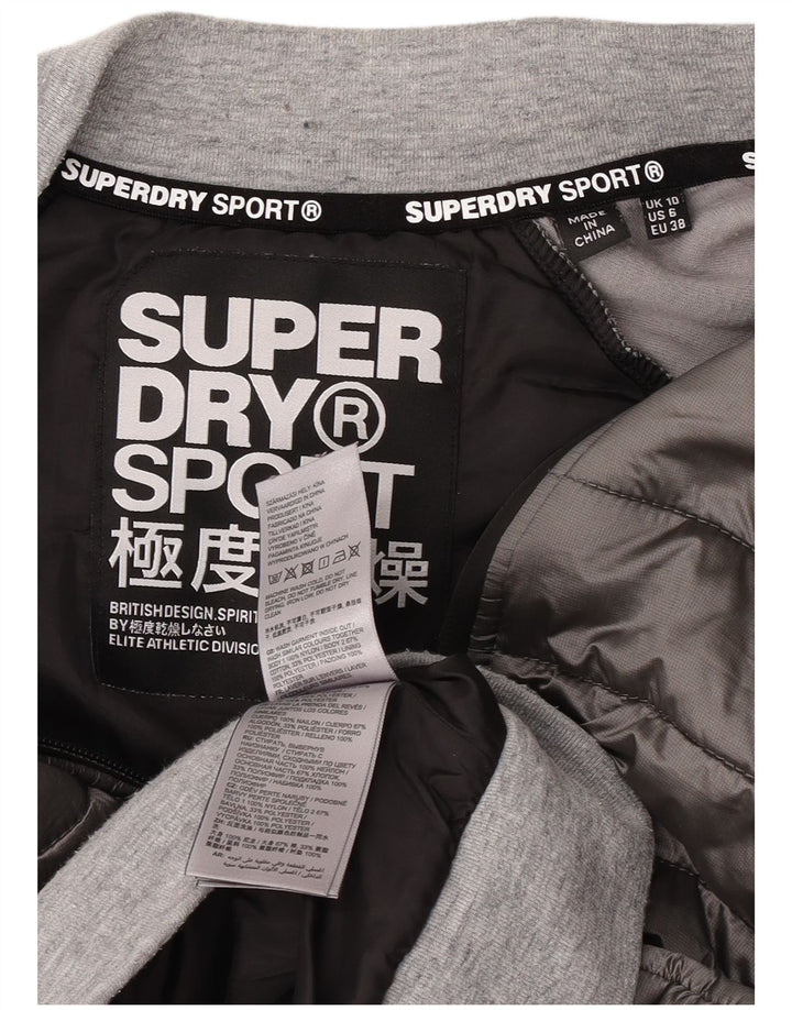 Jachetă căptușită cu grafică Superdry pentru femei UK 10 Small Gri Nylon