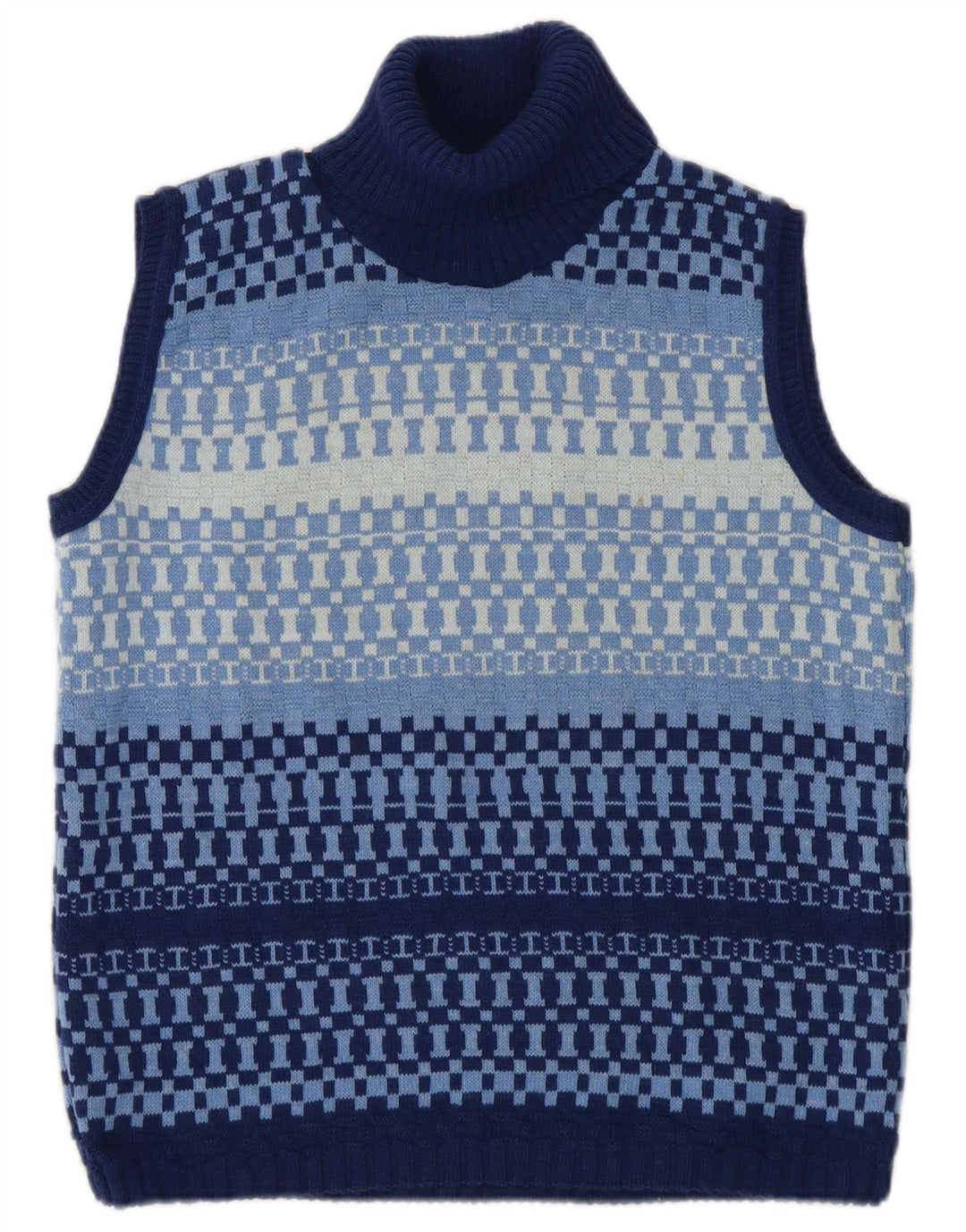 Redok Womens Crop Roll Neck Vest Tank Top UK 12 Medium Blue Geometric