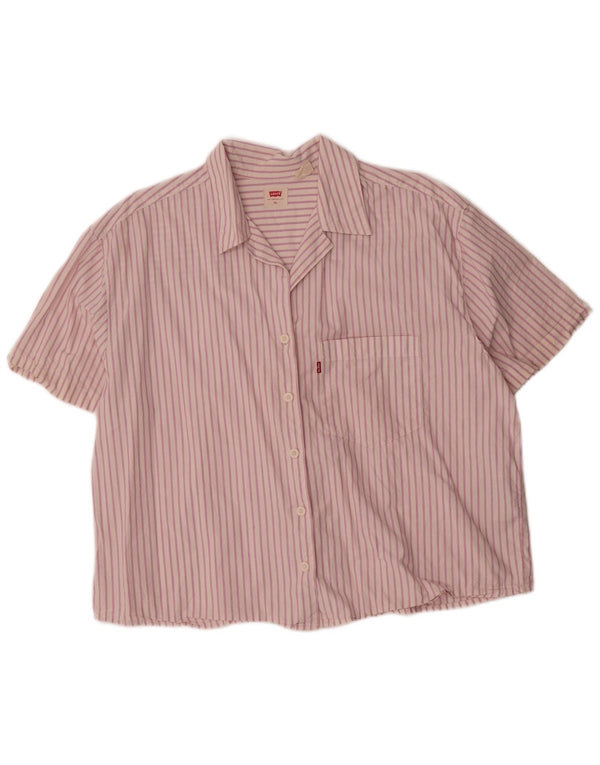 Cămașă supradimensionată cu mânecă scurtă Levi's pentru femei UK 18 XL, bumbac cu dungi roz