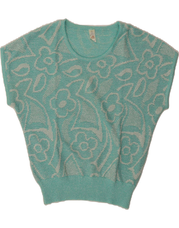 Pulover VINTAGE pentru damă cu gât roșu IT 42 Medium Blue Floral