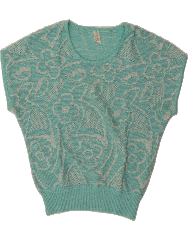 Pulover VINTAGE pentru damă cu gât roșu IT 42 Medium Blue Floral