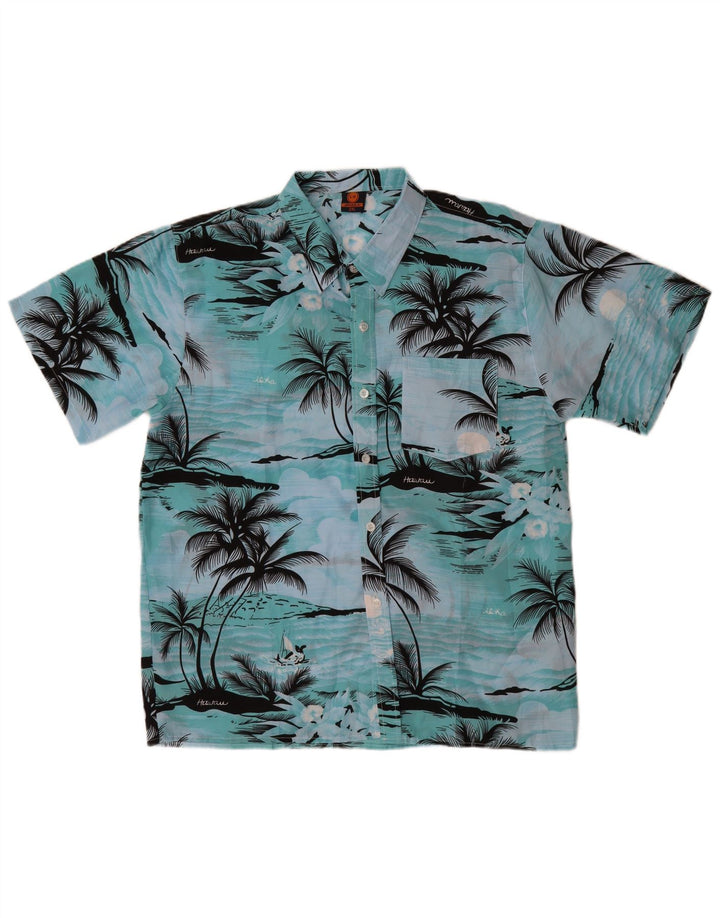 Cămașă cu mânecă scurtă pentru bărbați VINTAGE 2XL albastru poliester hawaian