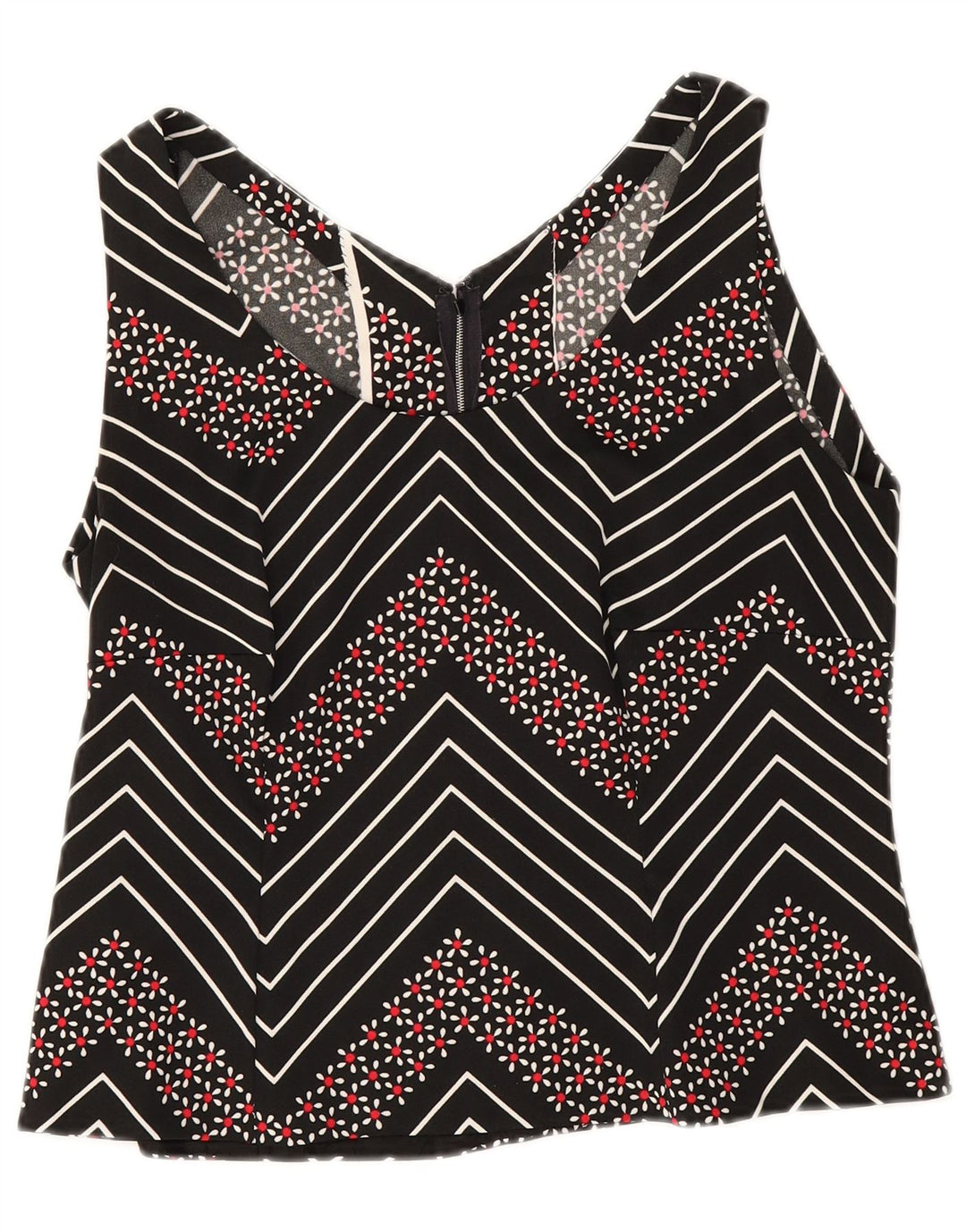 Bluză Vintage Crop fără mâneci pentru femei UK 12 Medium Black Chevron
