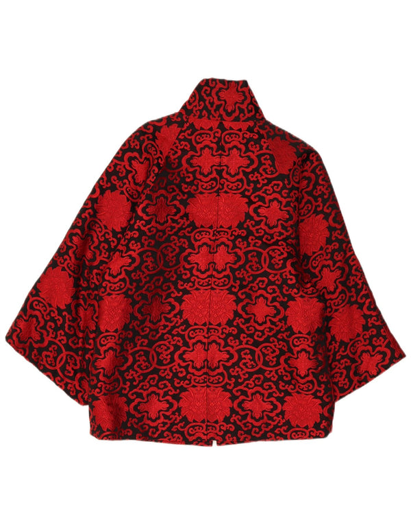 Jachetă kimono vintage pentru femei cu mâneci 3/4 UK 16, cachetă mare roșu