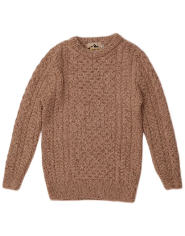 Pulover vintage pentru femei cu gât de barcă UK 10 mic bej lână merinos