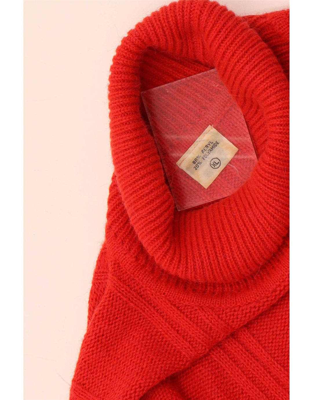 Pulover vintage pentru bărbați cu gât rulat, XL, roșu acrilic