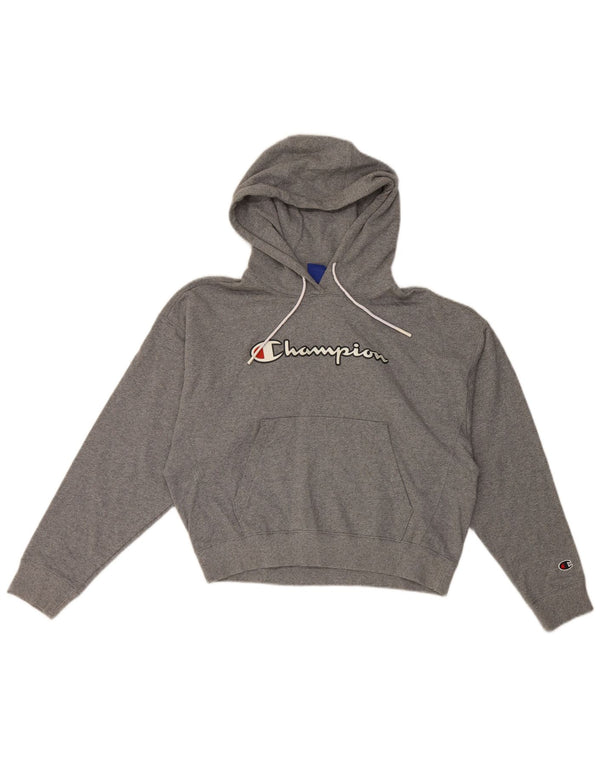 Pulover pentru femei Champion Graphic Crop Hoodie UK 14 Medium Gri Bumbac