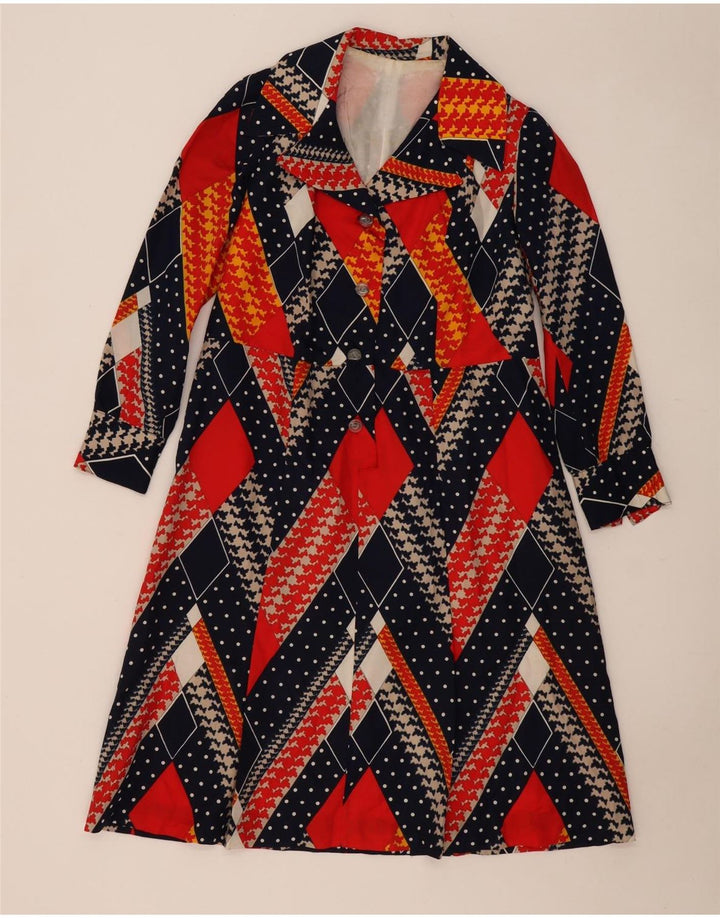 Rochie vintage pentru femei în linie A UK 12 Medium Multicolor Geometric
