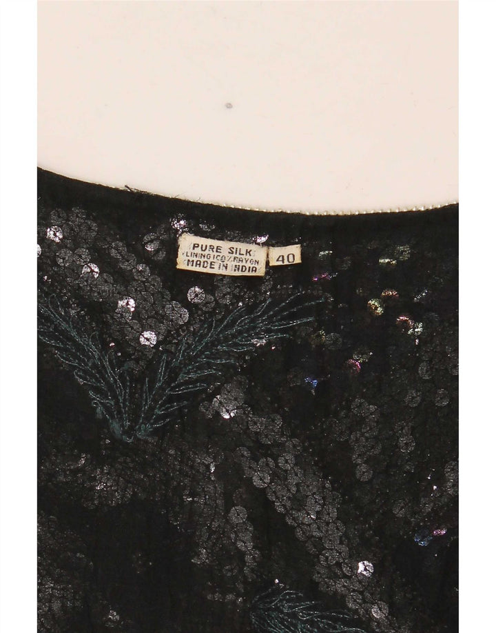 Bluză cu grafică crop vintage pentru femei EU 40 Mătase medie cu dungi negre