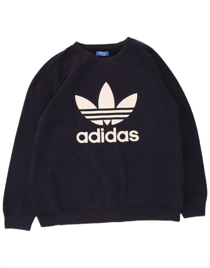 Hanorac grafic pentru bărbați Adidas Pulover mare, albastru bleumarin, bumbac