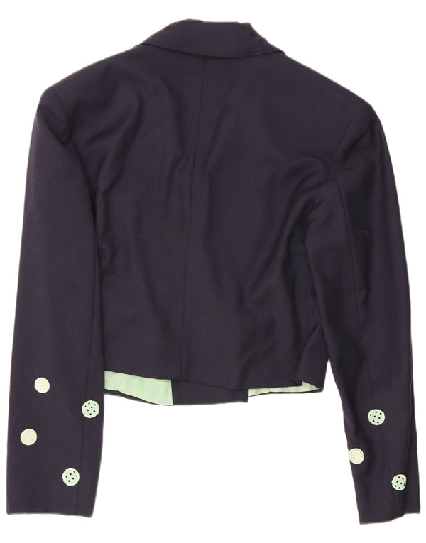 Jachetă vintage pentru femei crop blazer IT 42 Medium Bleumarin cu buline