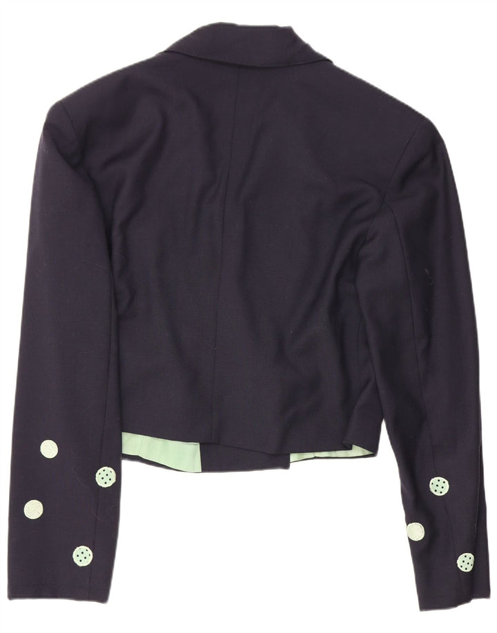 Jachetă vintage pentru femei crop blazer IT 42 Medium Bleumarin cu buline