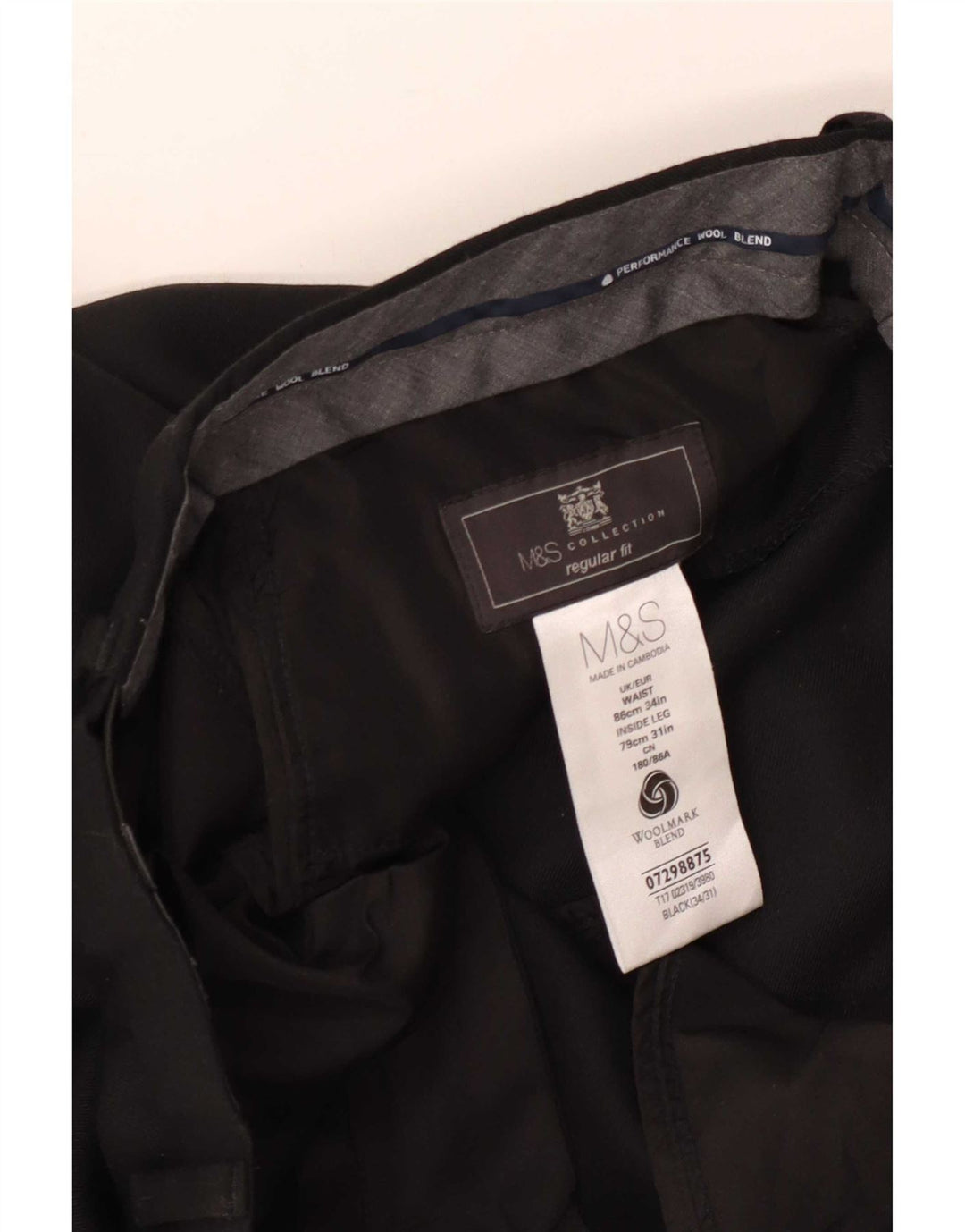 Marks & Spencer Pantaloni de costum pentru bărbați, drepti, cu croiala normală L34 L31 Lână neagră