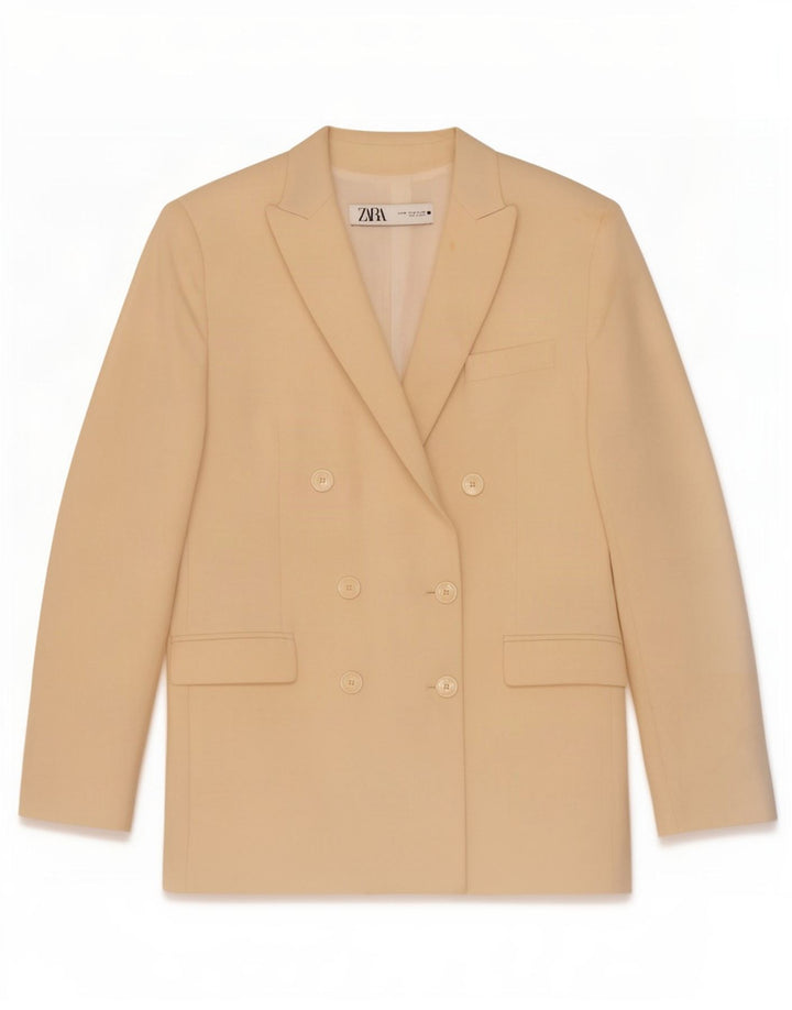 Jachetă Blazer pentru femei Zara, cu două piepturi, UK 14, poliester, bej mediu
