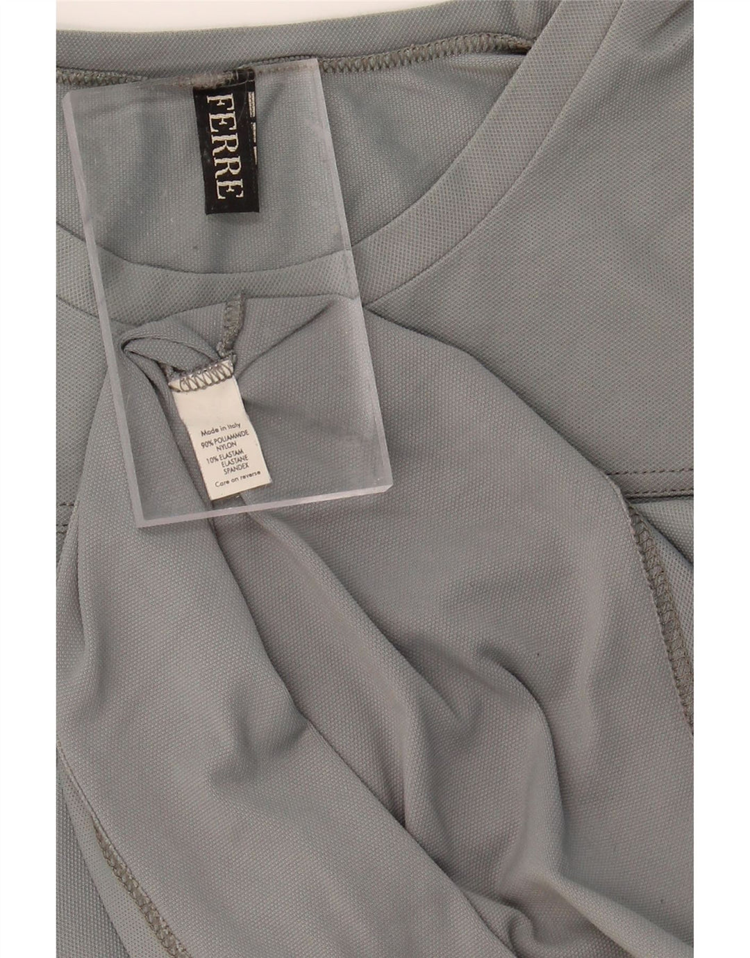FERRE Womens T-Shirt Top UK 12 Medium Grey Polyamide Vintage Ferre and Second-Hand Ferre from Messina Hembry 