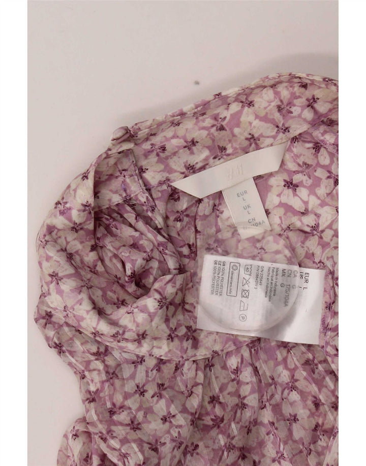 Bluză cu mânecă lungă pentru femei H&M, UK 16, mare, roz, poliester floral