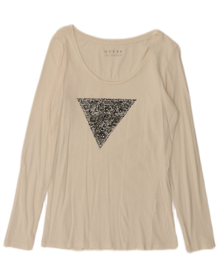 Top grafic pentru femei Guess cu mânecă lungă UK 12 Medium Off White
