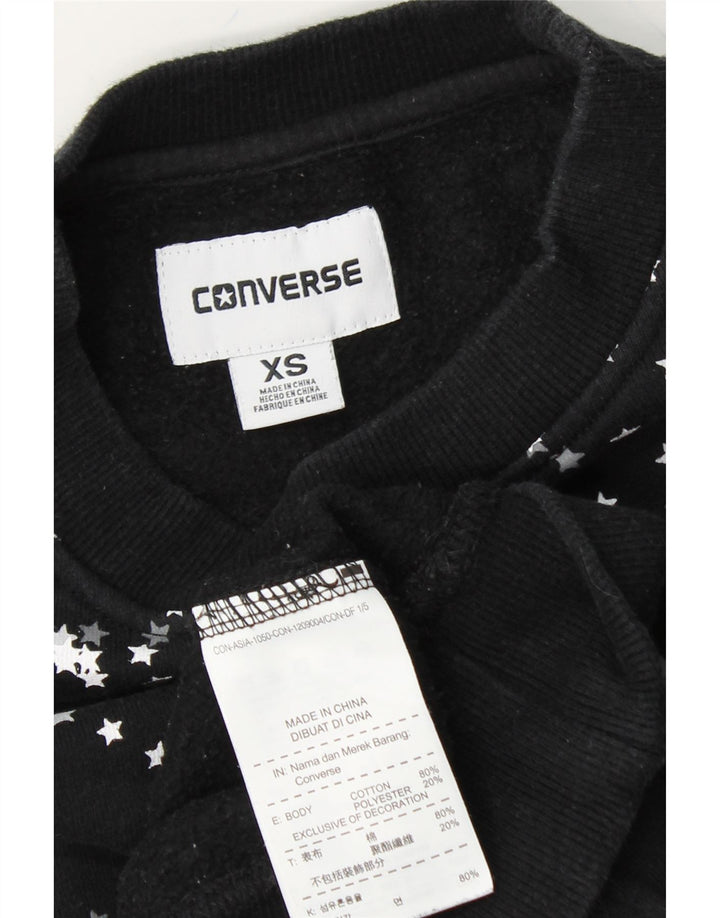 CONVERSE Womens Abstract Pattern Sweatshirt Jumper UK 6 XS Black Cotton Vintage Converse and Second-Hand Converse from Messina Hembry 