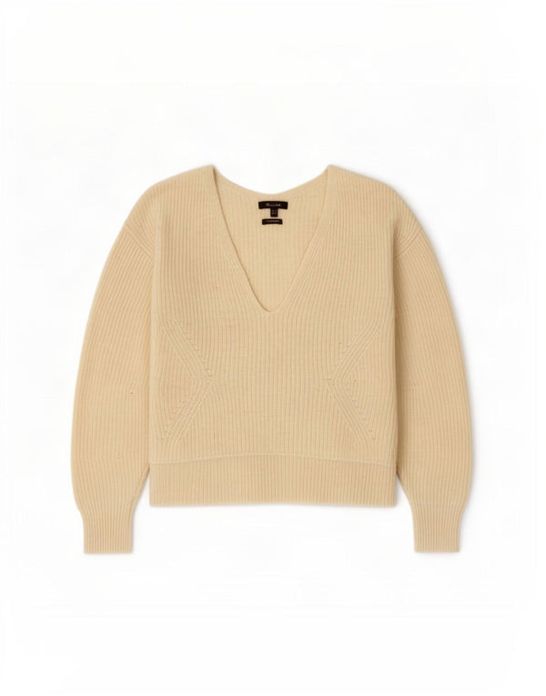 Pulover cu decolteu în V supradimensionat pentru femei Massimo Dutti UK 6 XS alb catifelat
