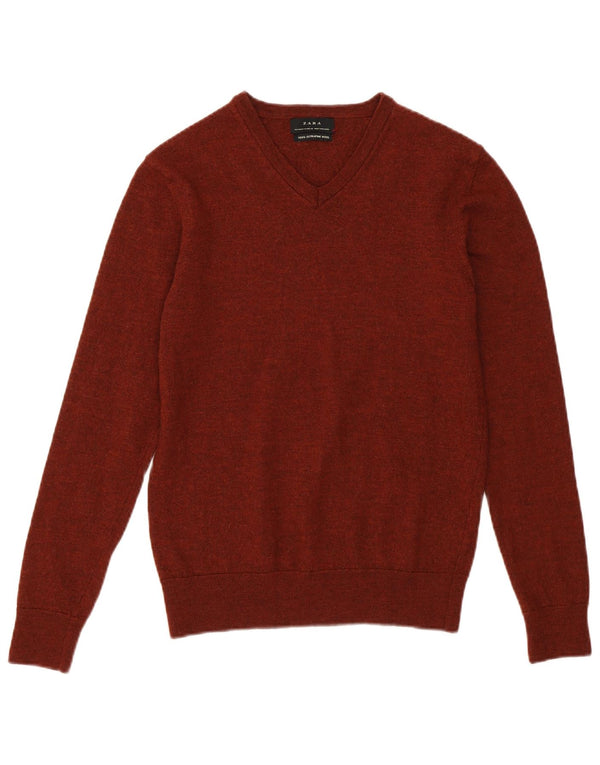 Pulover cu decolteu în V ZARA pentru femei UK 12 Lână maro medie