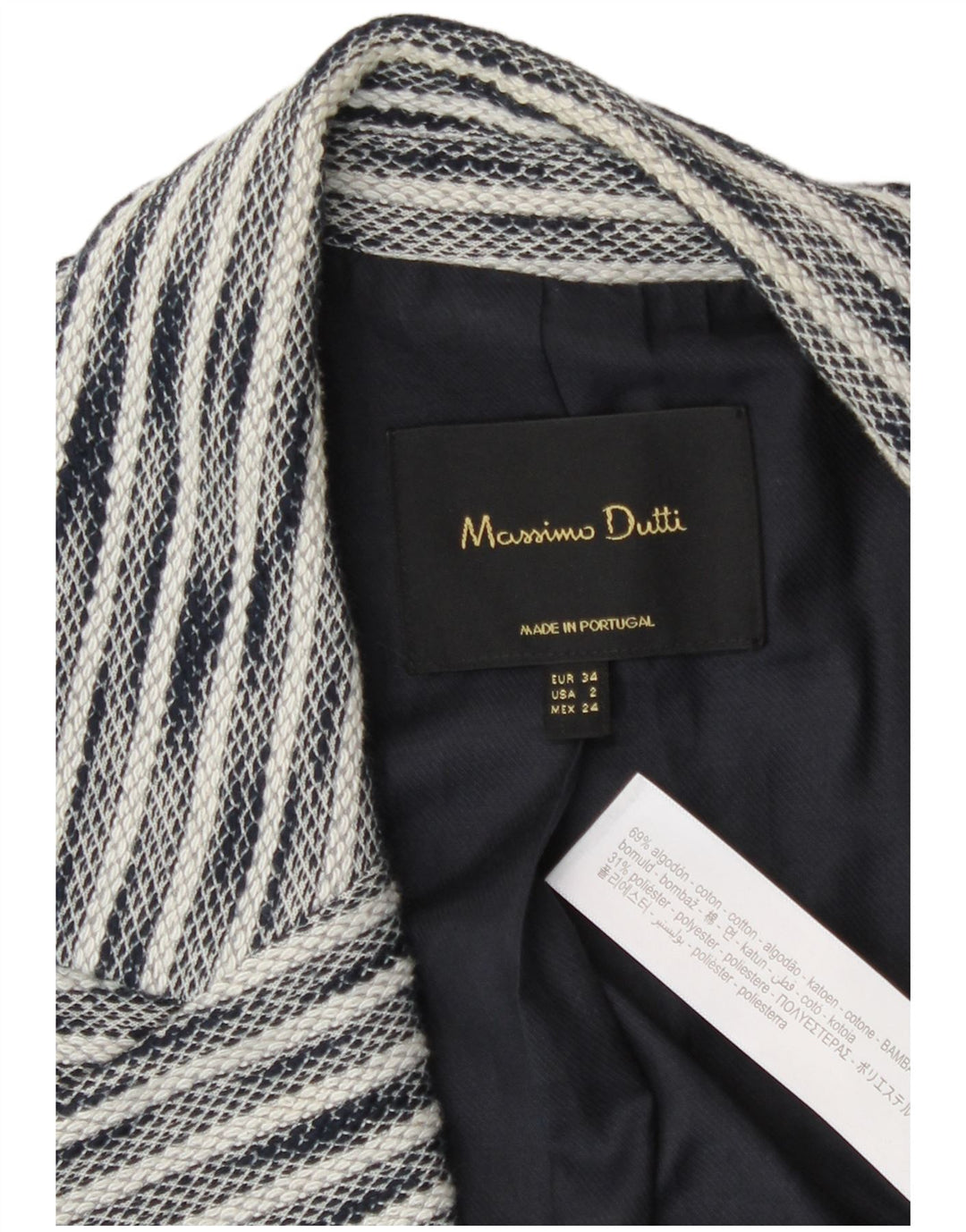 Massimo Dutti Jachetă Blazer Femei EU 34 2XS Bumbac cu pete albastru bleumarin