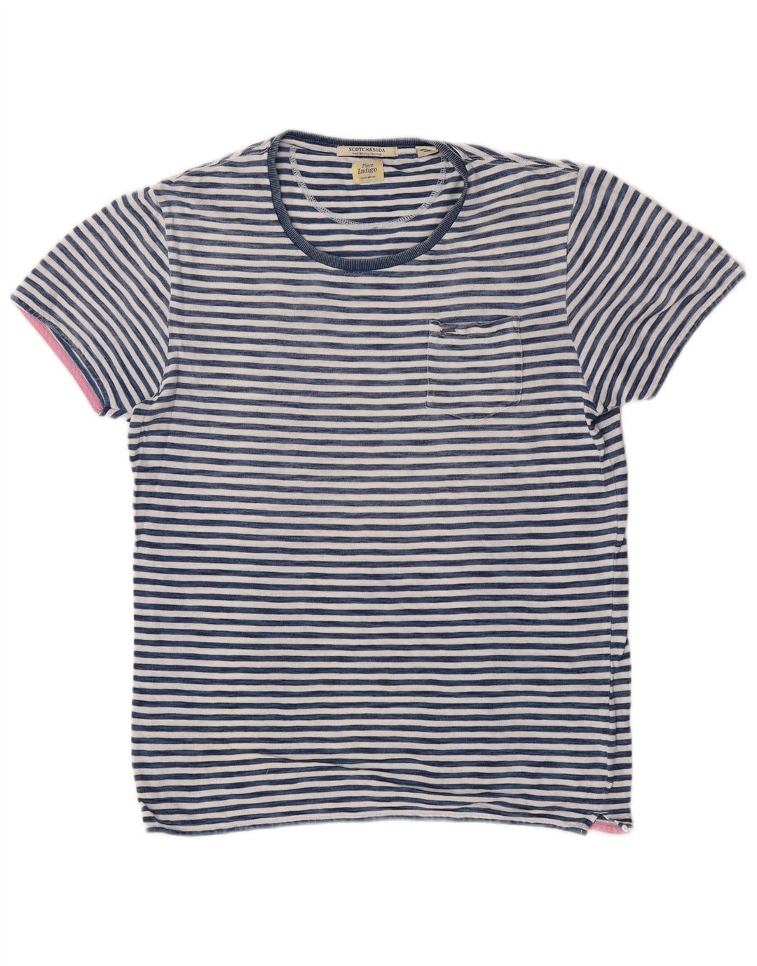 Tricou pentru bărbați Scotch & Soda Top Medium Blue Striped Bumbac Classic