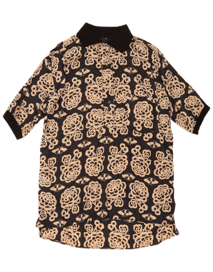 Cămașă vintage pentru bărbați cu mânecă scurtă, negru, floral, mediu