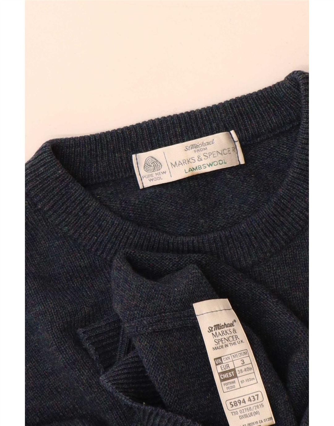 Pulover pentru bărbați Marks & Spencer, cu gât crew, lână de miel albastră medie