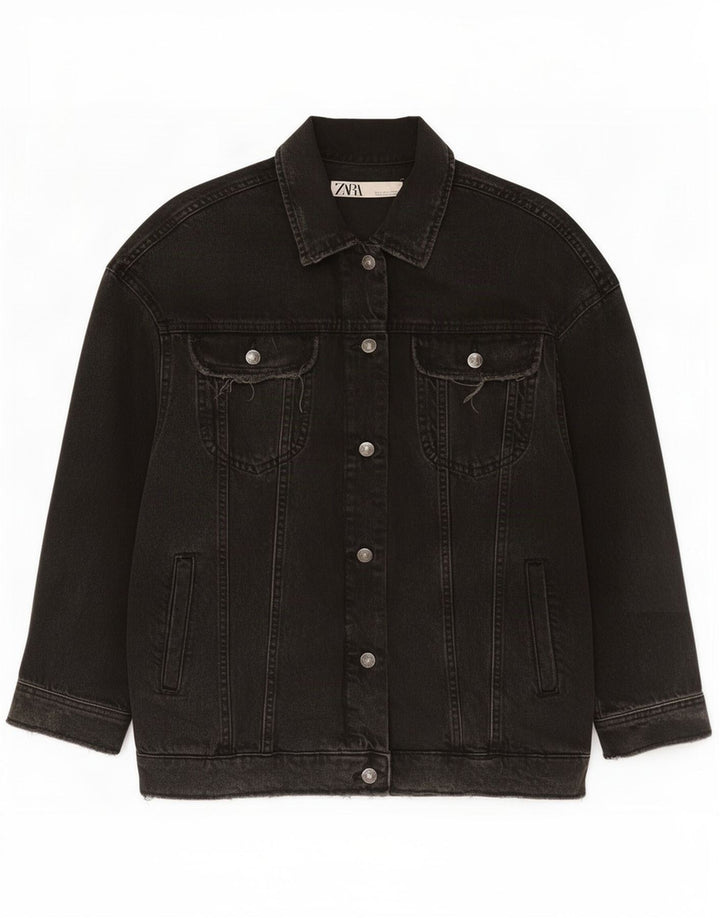 Jachetă de blugi pentru femei Zara UK 16 mare, negru, bumbac