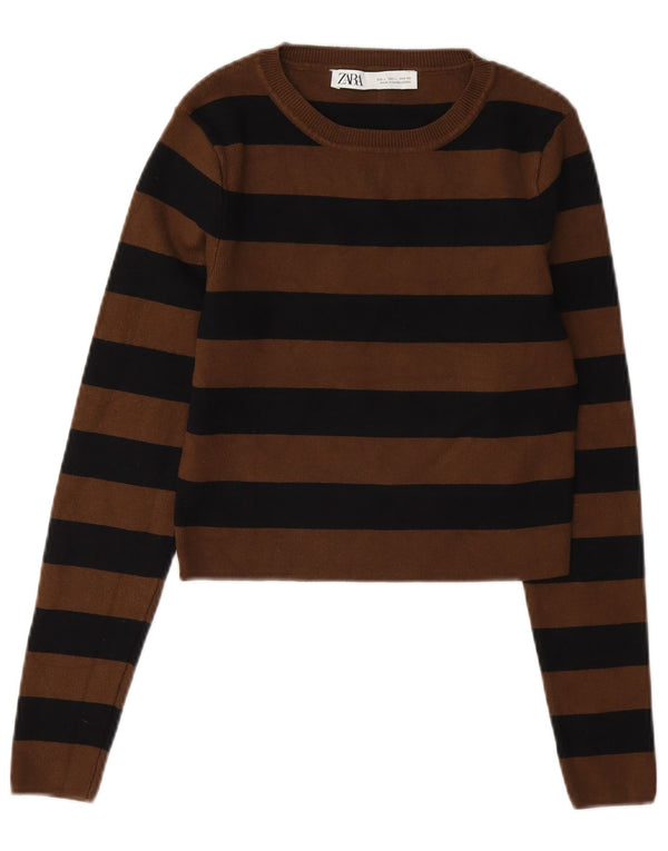 Bluză Crop Top pentru Damă Zara UK 14 Maro Maro cu dungi