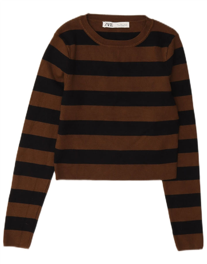 Bluză Crop Top pentru Damă Zara UK 14 Maro Maro cu dungi