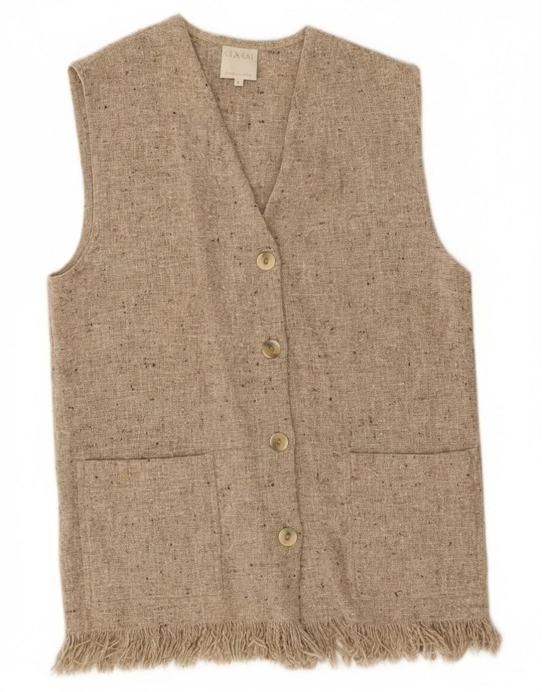 Pulover Cardigan fără mâneci Vintage pentru femei UK 14 Lână cu pete gri mediu