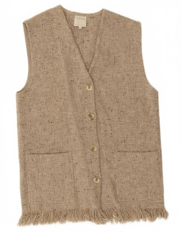 Pulover Cardigan fără mâneci Vintage pentru femei UK 14 Lână cu pete gri mediu