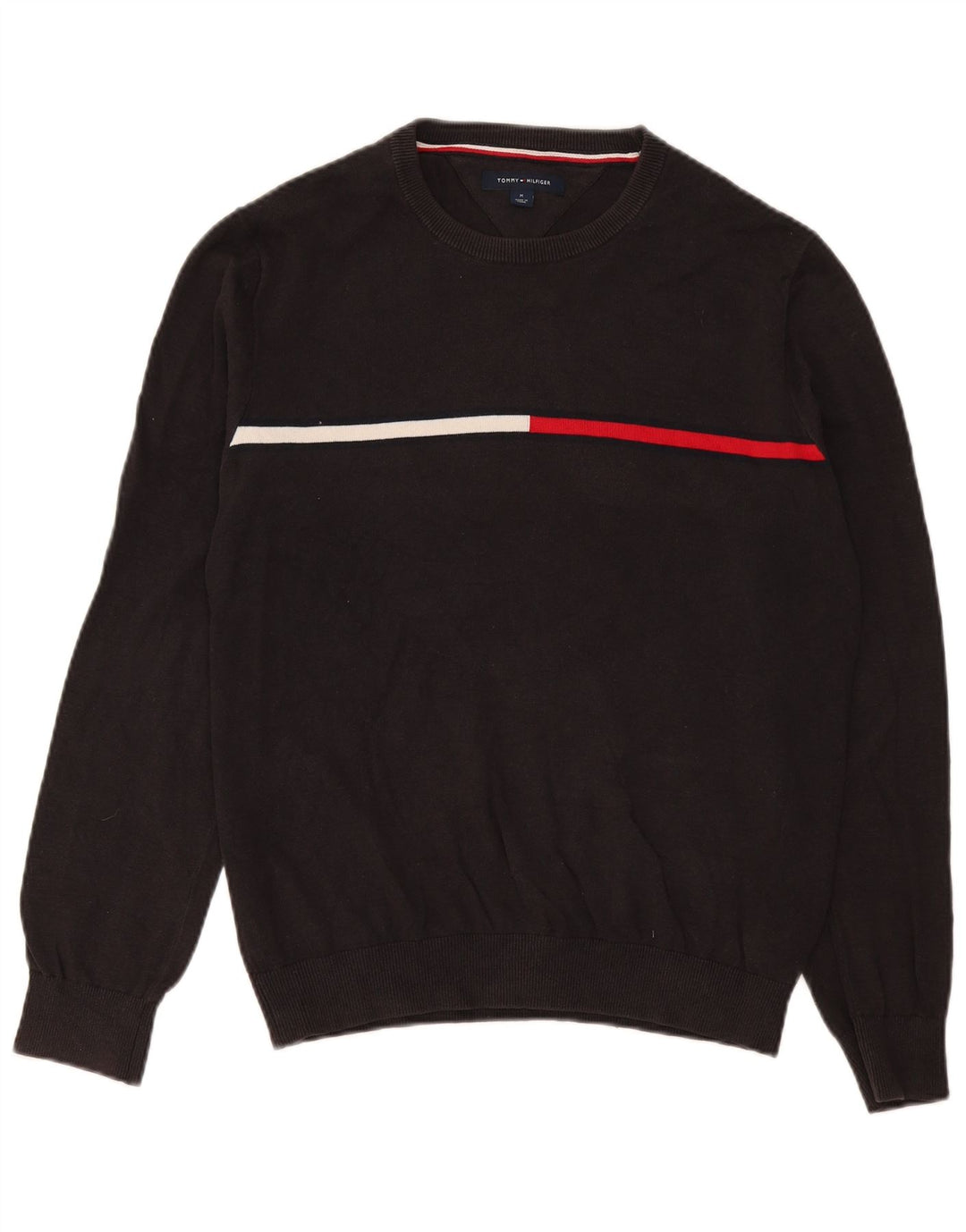 Tommy Hilfiger Mens Crew Neck Jumper Sweater Medium Grey Colourblock Cotton
