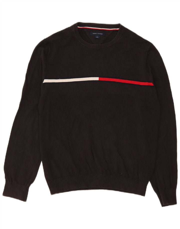 Tommy Hilfiger Mens Crew Neck Jumper Sweater Medium Grey Colourblock Cotton