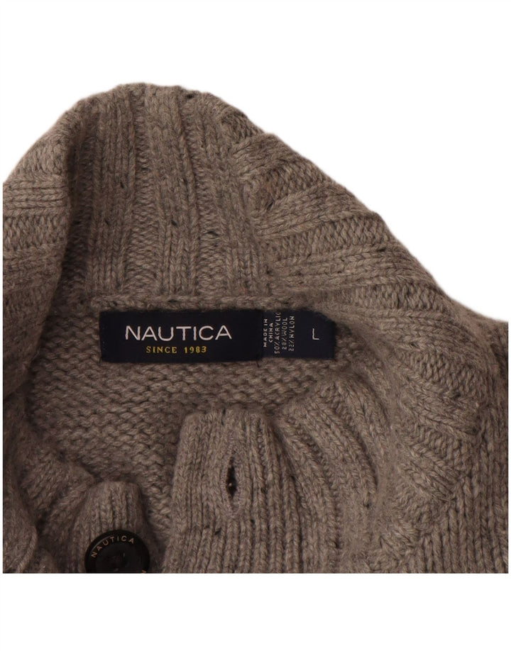 NAUTICA Pulover pentru bărbați cu gât cu nasturi, mare, gri acrilic cu pete