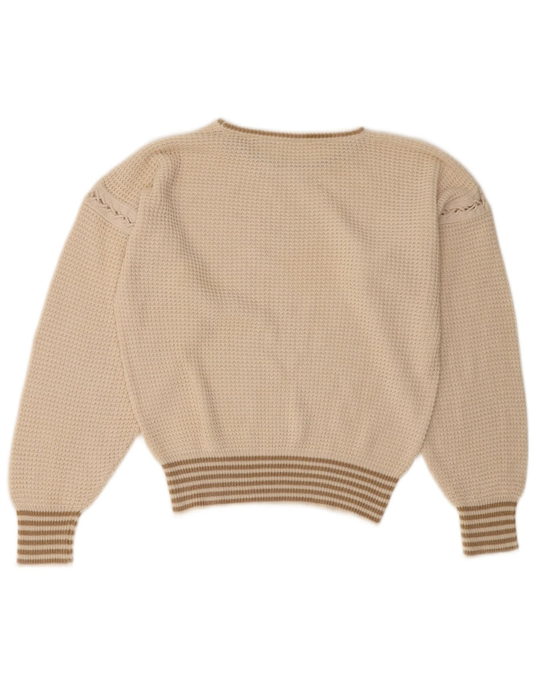 Pulover VINTAGE pentru damă, cu decolteu scurt, cu decolteu rotund, cu dungi alb, mare, UK 16