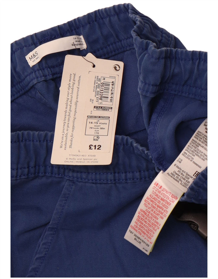 MARKS & SPENCER Pantaloni scurți cargo pentru băieți 14-15 ani W28 Bumbac albastru