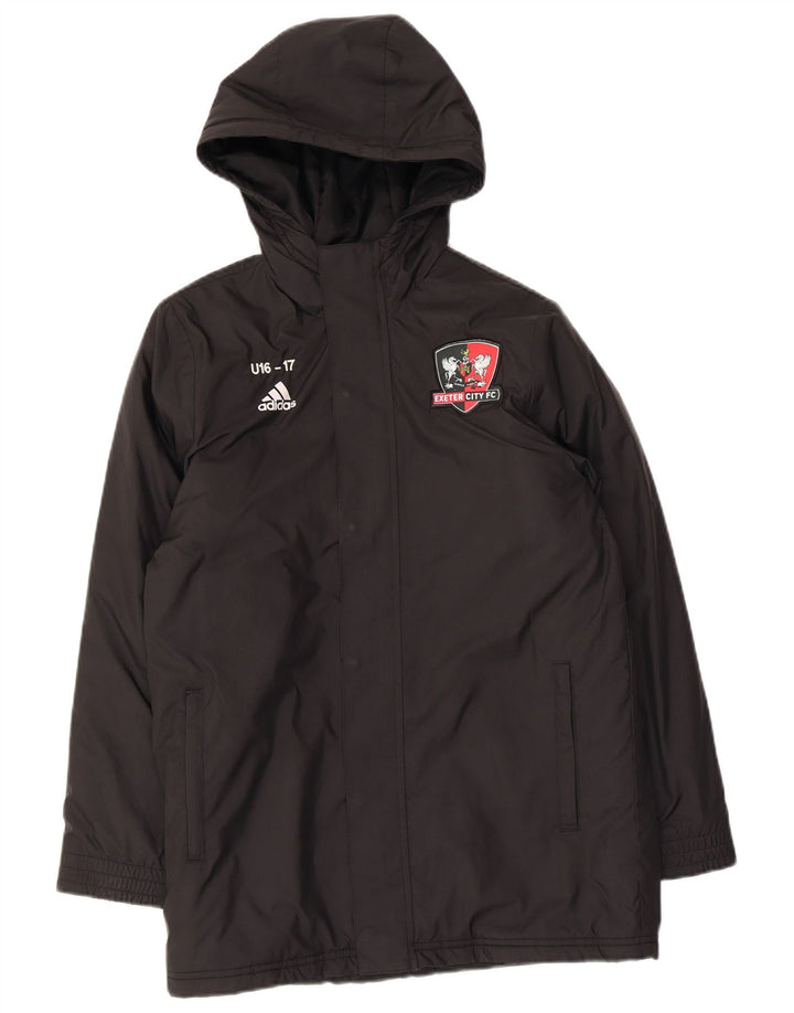 Jachetă căptușită cu glugă Adidas pentru băieți 11-12 ani, poliester negru