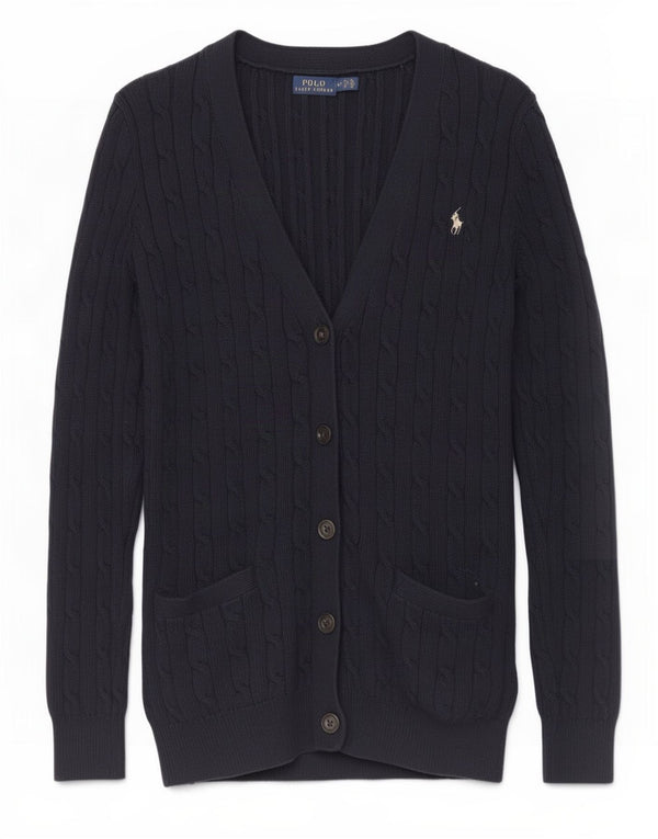 Pulover cardigan Polo Ralph Lauren pentru femei UK 14 Medium Bluemarin Bumbac