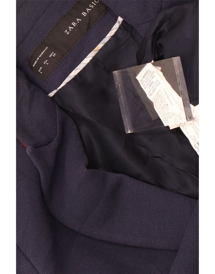 Jachetă pentru femei Zara Crop 1 Button Blazer UK 14 Mare Bumbac bleumarin