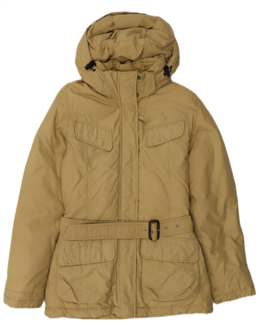 WOOLRICH Womens Hooded Padded Jacket UK 10 Small Beige Cotton