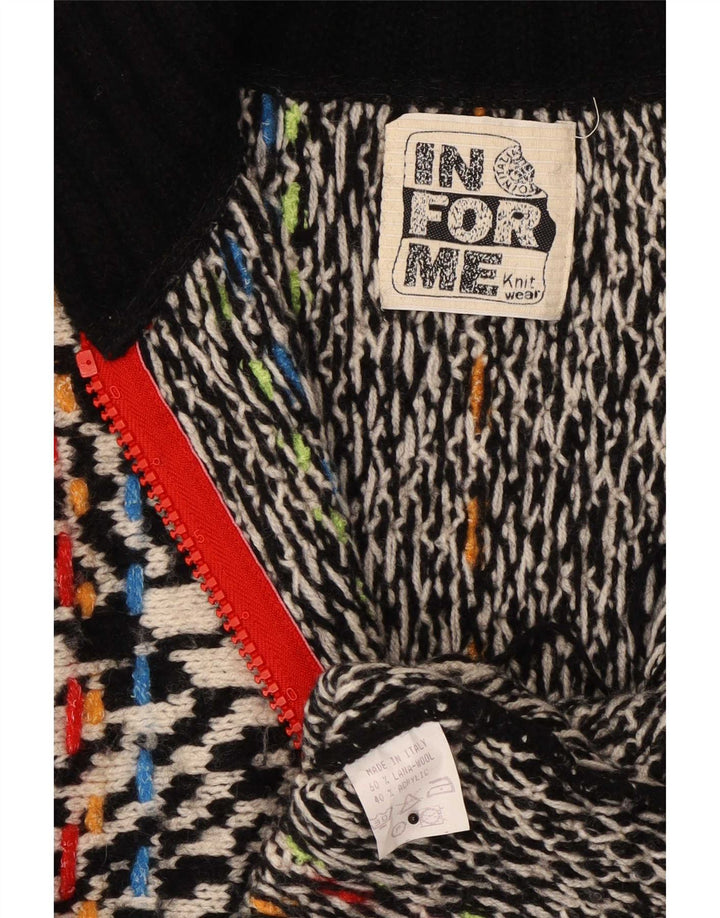 Pulover cardigan cu fermoar complet pentru femei vintage cu model abstract, UK 16, mare, negru