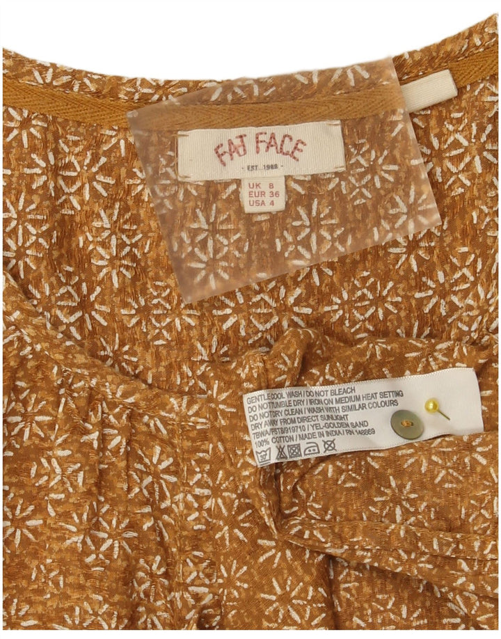 Cămașă pulover pentru femei Fat Face cu mâneci 3/4 UK 8 mic, maro, bumbac floral