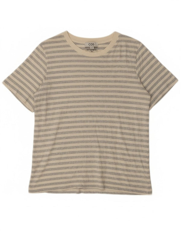 Cos Tricou pentru femei Top UK 12 Medium Off White Striped Bumbac