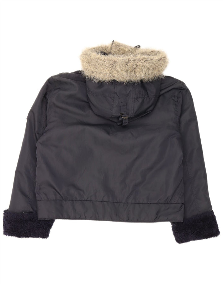 Dkny jachetă bomber cu glugă pentru femei UK 16 mare nailon bleumarin